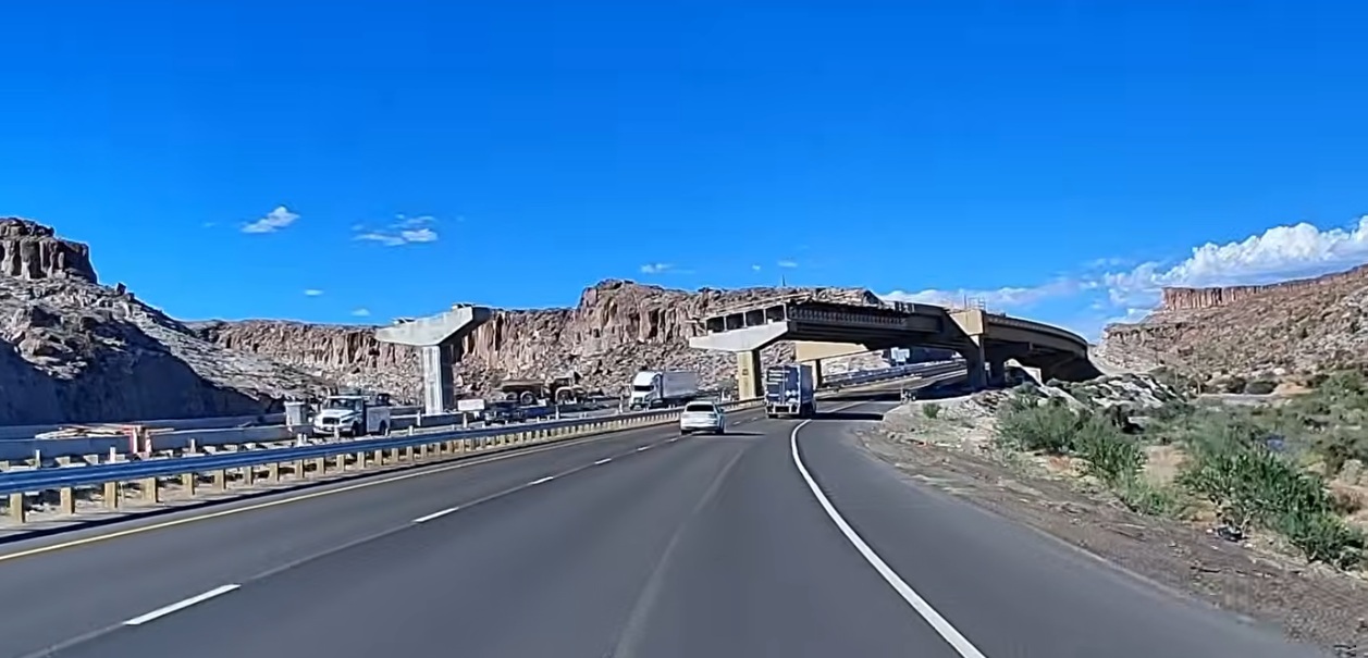 Flyover bridge girders over desert highway